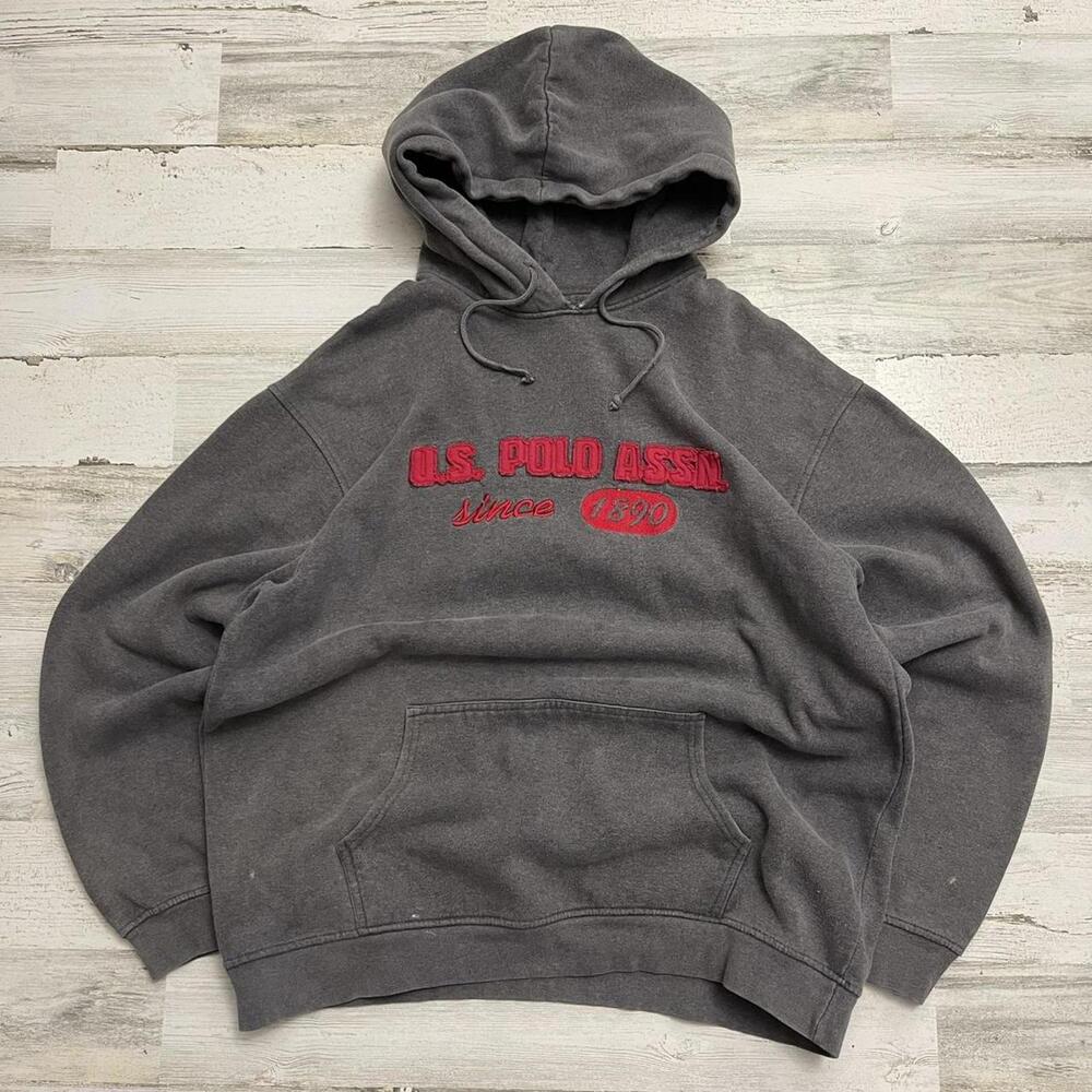 Y2K Crazy U.S. Polo Assn Embroidered Spellout Hoodie L Skate